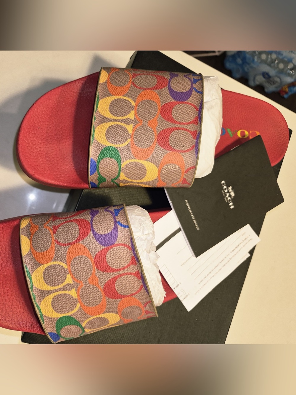 Coach men’s Rainbow Signature Slide Sandals with Red Footbed size 12